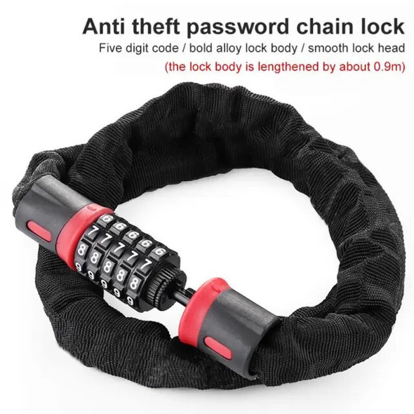 Bicycle Lock Password Mountain Bike Portable Lock Chain Electric Bike Anti-theft Chain Safety Lock 5-Digit Bicycle Accessories
