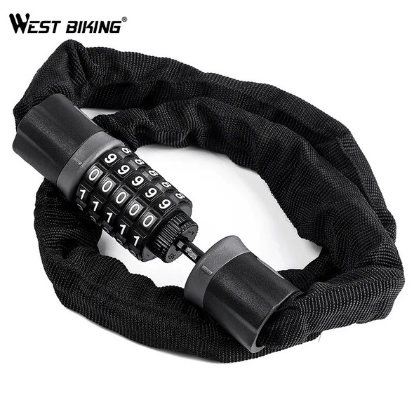 WEST BIKING Bicycle Padlock Anti-theft Steel Password Code Motorcycle Lock Electric Scooter Safty Chain Lock Bicycle Accessories