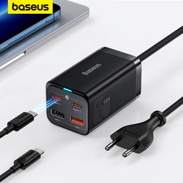 Baseus 65W GaN Charger Desktop Fast Charger 4 in 1 Laptop Phone Charger Adapter For iPhone 14 13 Pro Max Xiaomi Samsung