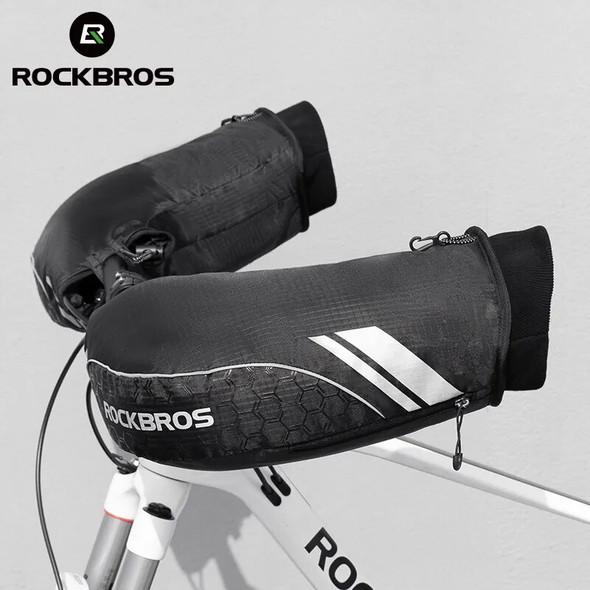 Rockbros official store Winter Windproof MTB Bike Gloves Handlebar Electric Vehicle Motorcycle Warm Gloves Protect Fleece Gloves