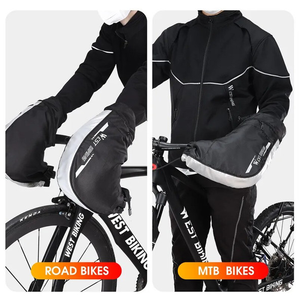 WEST BIKING Windproof Thermal Bar Mittens MTB Road Bicycle Electric Bike Commuter Handlebar Cover Reflective Cycling Gloves WEST BIKING Windproof Thermal Bar Mittens MTB Road Bicycle Electric Bike Commuter Handlebar Cover Reflective Cycling Gloves