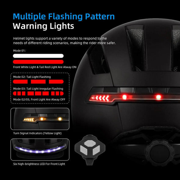 Ulip Smart Bicycle Cycling Helmet With LED Turn Signal Lights For Men Female Safety Night Electric Scooter Bike Riding Helmet