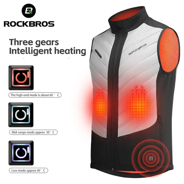 ROCKBROS Winter Heated Cycling Vests Thermal Warm Electric Bike Vest Tops USB MTB Road Camping Hiking Skiing Bicycle Vests1