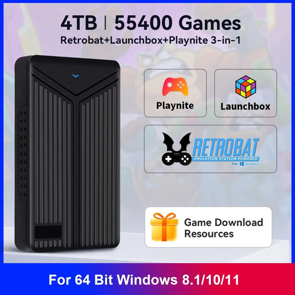 Hyper Base Mix 4TB Emulation Drive Retrobat+Launchbox+Playnite 3-in-1 Game HDD 55400 Games External Hard Drive With AAA/3D Games