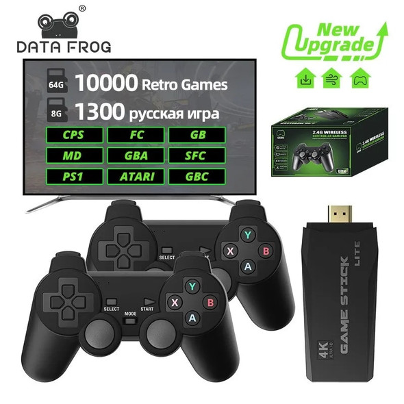 DATA FROG Retro Video Game Console 2.4G Wireless Console Game Stick 4k 10000 Games Portable Dendy Game Console for TV New