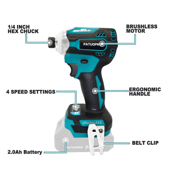 Cordless Brushless Impact Driver Kit Electric Screwdriver 4-Speed 1/4-Inch Hex 3-LED Light for Makita 18v Battery(No Battery)