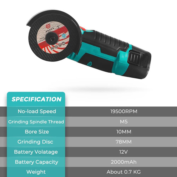 12V 800W Angle Grinder 19500RPM with Rechargeable Lithium Battery Cordless Polishing Machine Diamond Cutting Grinder Power Tools 12V 800W Angle Grinder 19500RPM with Rechargeable Lithium Battery Cordless Polishing Machine Diamond Cutting Grinder Power Tools
