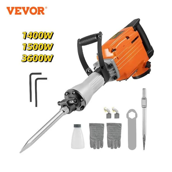 VEVOR 1400W 1500W 3600W Demolition Jack Multifunctional Rotary Hammer Ground Breaking Concrete Electric Hammer Tool Impact Drill