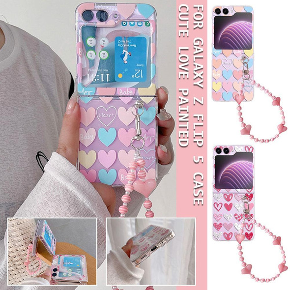 For Samsung Galaxy Z Flip 5 Case Cute Love Painted Bracelet Transparent Shockproof Protection PC Hard Back Cover Accessories