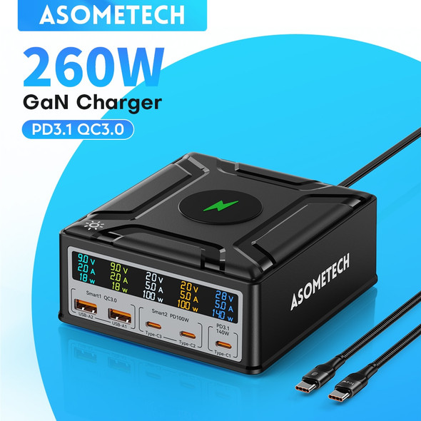 260W GaN Charger Type C PD3.1 Fast Charger for Macbook Tablet PPS Quick Charge 3.0 for IPhone 14 13 Phone Charger Xiaomi Samsung