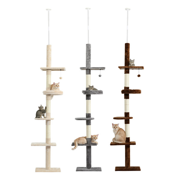Adjustable 228-274cm Height Floor-to-Ceiling Vertical Cat Tree Stable Tall Cat Climbing Tree