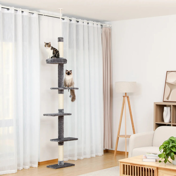 Adjustable 228-274cm Height Floor-to-Ceiling Vertical Cat Tree Stable Tall Cat Climbing Tree
