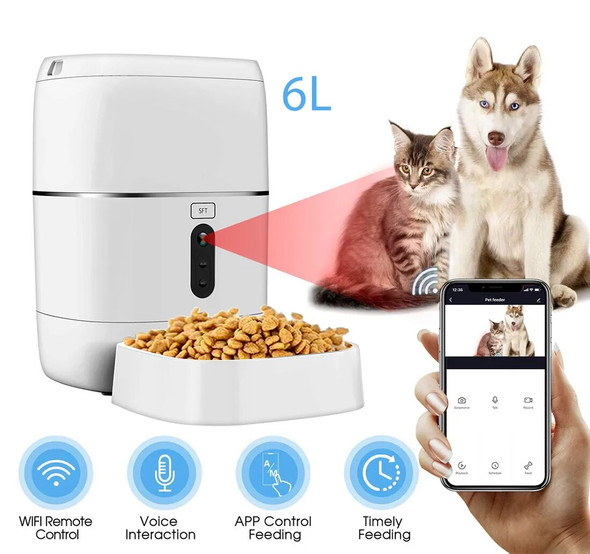 Tuya Wifi 6L Pet Automatic Feeder With Camera 1080P Timer Smart Life APP Remote Control Cat & Dog Food Storage Auto Feeder