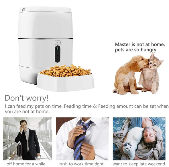 Tuya Wifi 6L Pet Automatic Feeder With Camera 1080P Timer Smart Life APP Remote Control Cat & Dog Food Storage Auto Feeder