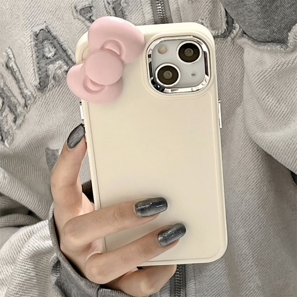 Korean Cute 3D Pink Bowknot Soft Silicone Phone Case For iPhone 14Pro Max 13 12 11 X XR 14Plus Metal Lens Protection Cover Funda