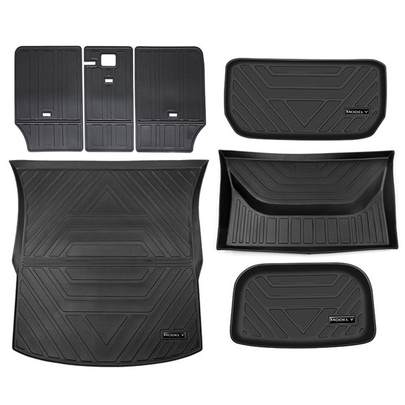 For Tesla Model Y Mats Plain TPE Trunk Frunk Liners Cargo Lower Compartment Boot Carpet & Seat Back Protector Dirtyproof Cover