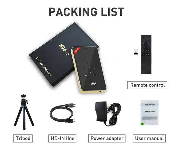 H96-P Projector Android System H96 DLP Projector Mini Projector 2G 16G amlogic S905 4K 2.4G 5.8G Wifi BT4.0 Home theater