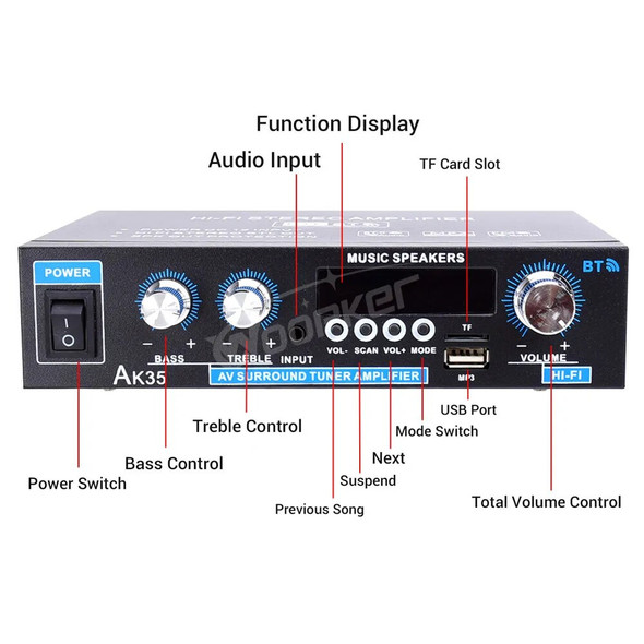 Woopker AK35 800W Home Digital Amplifiers 100-240V 12V Bass Audio Power Bluetooth AMP Hifi FM Subwoofer Speakers Woopker AK35 800W Home Digital Amplifiers 100-240V 12V Bass Audio Power Bluetooth AMP Hifi FM Subwoofer Speakers