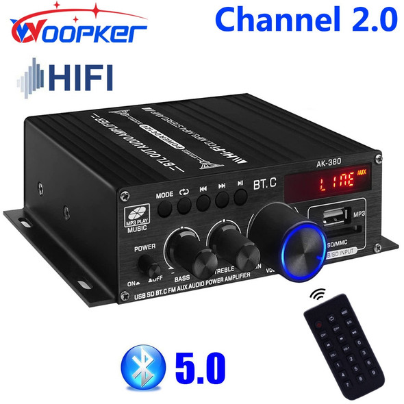 Woopker Sound Amplifier Channel 2.0 HIFI Bluetooth Amp Home Digital Audio 12V3A AK380 AK370 AK280 AK270 AK170 for Car Bass Trebl