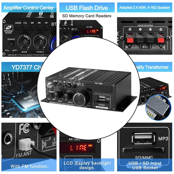 Woopker Sound Amplifier Channel 2.0 HIFI Bluetooth Amp Home Digital Audio 12V3A AK380 AK370 AK280 AK270 AK170 for Car Bass Trebl Woopker Sound Amplifier Channel 2.0 HIFI Bluetooth Amp Home Digital Audio 12V3A AK380 AK370 AK280 AK270 AK170 for Car Bass Trebl