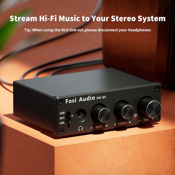 Fosi Audio Q4 Mini Stereo USB Gaming DAC & Headphone Amplifier Audio Converter Adapter for Home/Desktop Powered/Active Speakers