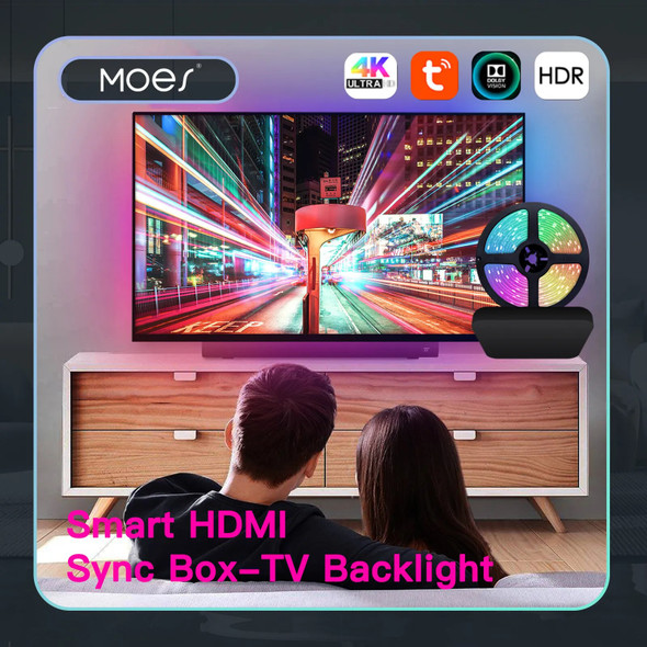 MOES Wifi Smart Ambient Lighting TV Backlight HDMI 2.0 Device Sync Box Led Strip Lights Kit Alexa Voice Google Assistant Control