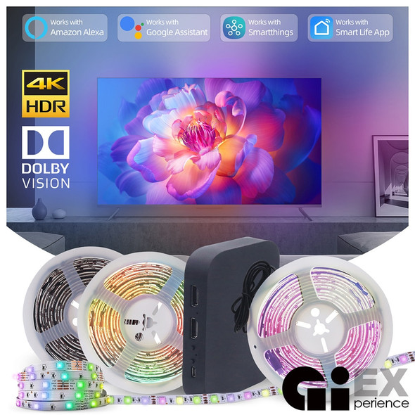 Smart AI Screen Sync Ambient LED Strip TV PC Monitor Backlight HDMI 2.0 4K Gaming Music Sync Lights WIFI Alexa Google Assistant Smart AI Screen Sync Ambient LED Strip TV PC Monitor Backlight HDMI 2.0 4K Gaming Music Sync Lights WIFI Alexa Google Assistant