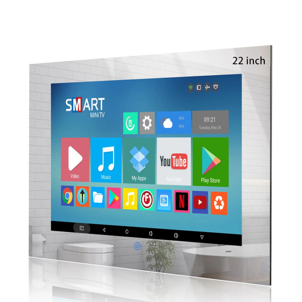 Haocrown 22 Inch Bathroom TV Mirror IP66 Waterproof, Built-in Smart Android 11 System 5G Wi-Fi Bluetooth