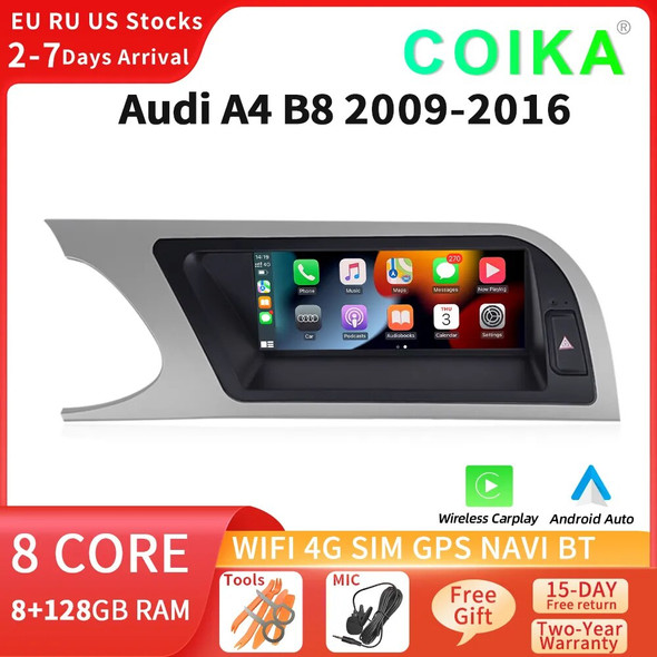 WIFI SIM Android 12 Car Multimedia Player Carplay For Audi A4 B8 2009-2016 8 Core CPU Google BT GPS Navi Receiver Tablet