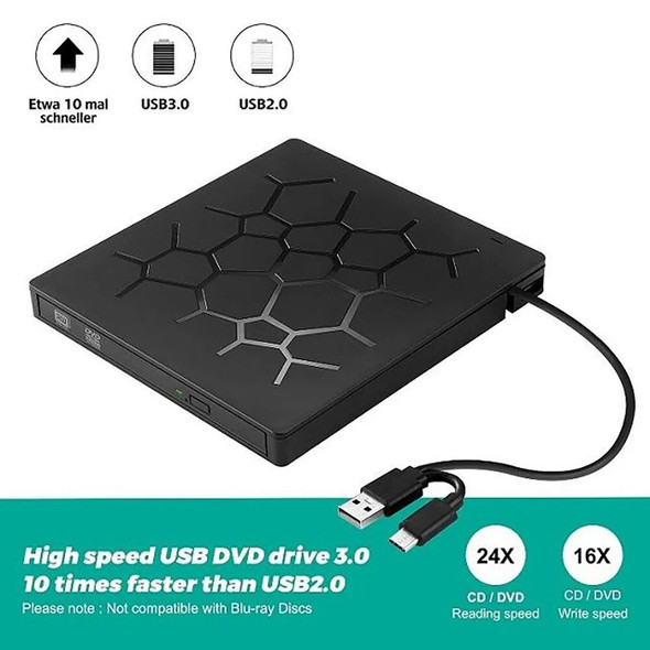 External CD/DVD Drive USB 3.0 Type-C 6 in 1 DVD Drive PlayerOptical Drive With SD/TF & USB3.0 Slots Optical Drives For PC Laptop