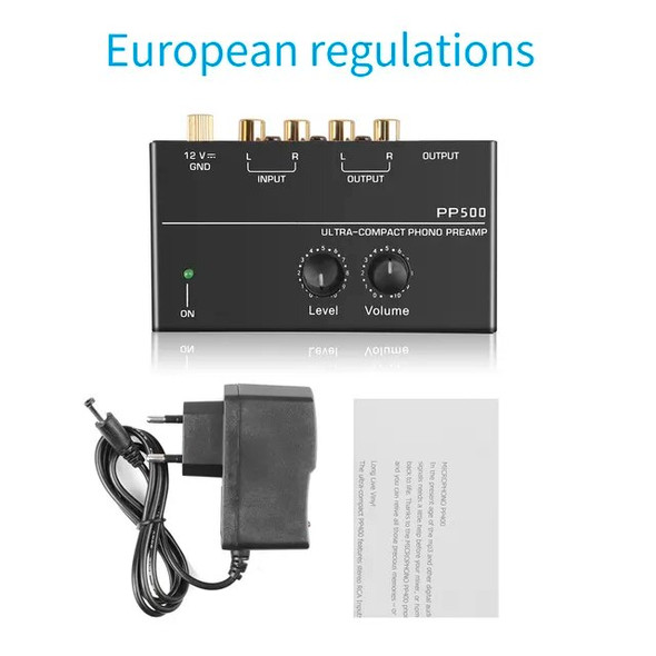 Phono Preamp pre Amp Preamplifier with Level Volume Control RCA Input Output 1/4" TRS Output Interfaces for LP Vinyl Turntable