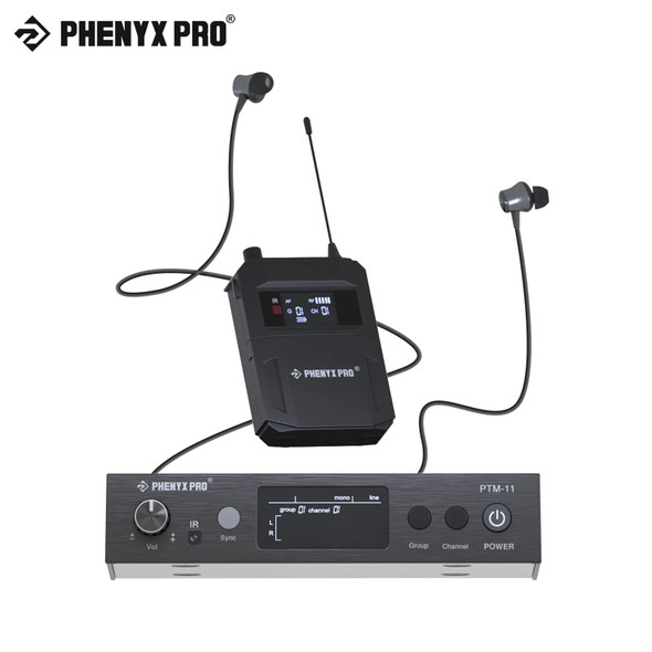 Phenyx Pro Mono Audio in Ear Monitor System Wireless Bodypack Receiver 164ft Ideal for Band and Studio Separate Outputs PTM-11