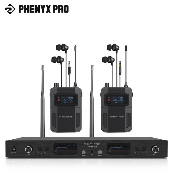 Phenyx Pro PTM-22 UHF Mono Dual In Ear Monitor Wireless System with Rackmount Kit Left/Right Outputs 2X50 Frequencies500/900MHz