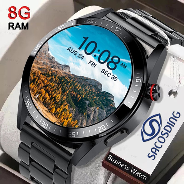New Smart Watch Mens 8G Memory Local Music Player 454*454 AMOLED Screen Bluetooth Call Sports Man Smartwatch For Samsung Huawei