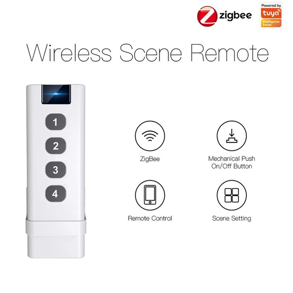 TUYA ZigBee smart house Wireless Scene Switch 4 Gang Remote Portable Tuya Zigbee Hub Required No limit to Control Devices