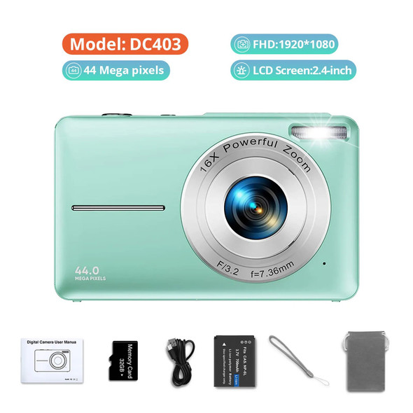 2.4 inches HD 1080P Digital Children Camera Rechargeable Cameras with 16x Zoom Compact Camera 44MP Cameras for Boy Girls Gift