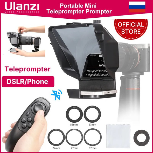 Ulanzi Portable Mini Teleprompter Prompter for Smartphone/DSLR Camera Video Recording Live Streaming Interview W Remote
