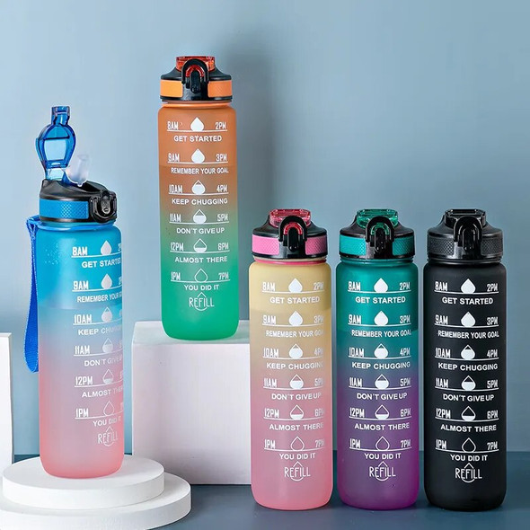 900/1000ml Water Bottle Motivational Sport Water Bottle Leakproof Bottles Drinking Outdoor Travel PC Bottle Gym Fitness Jugs