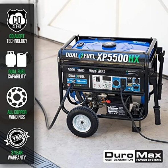 DuroMax XP5500HX Dual Fuel Portable Generator-5500 Watt Gas or Propane