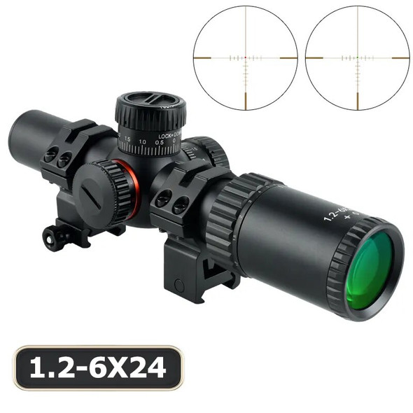 HD1.2-6X24 Hunting Optical Sight Crossbow Short Compact Riflescope Tactica Adjustable Outdoor Reflex Scope Fits AR15 .223 7.62mm