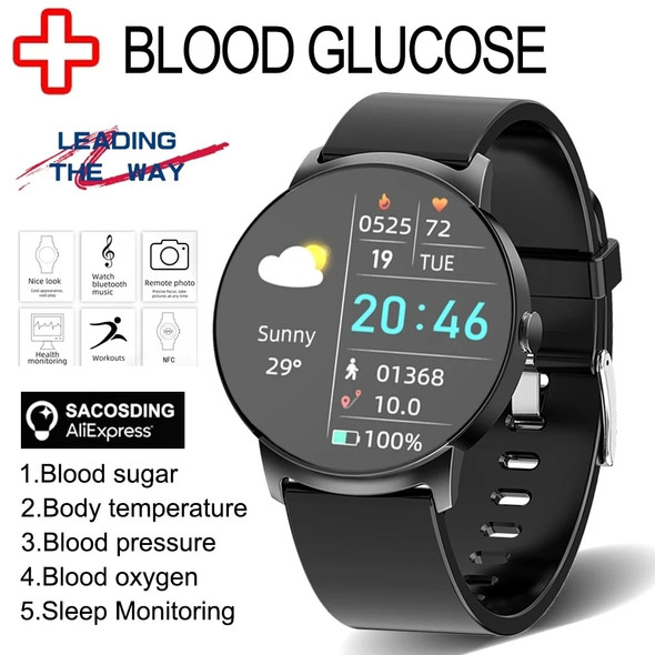 2023 NEW Blood Glucose Smart Watch Men Blood Pressure Blood Oxygen Body Temperature Heart Rate Alarm Fitness Smartwatch Women