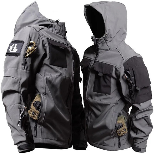 Shark Skin Tactical Jackets Men Military Soft Shell Waterproof Windproof Hooded Jacket Outdoor Functional Uniforms Multi-pockets