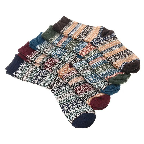 5Pairs Adult Thermal Sock Mens Socks Winter Warm Soft Wool Thick Sock Against Cold Nordic Comfortable Unique Style