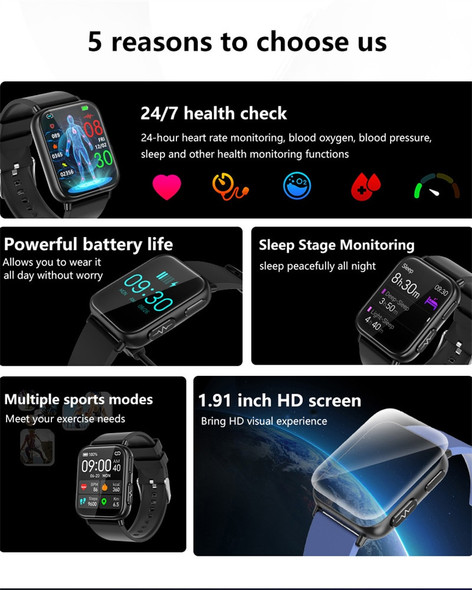 2023 New Blood Sugar Smartwatch Men 1.91 inch 365*400 HD Screen ECG+PPG Smart Watch Monitoring Non-invasive Blood Glucose Watch
