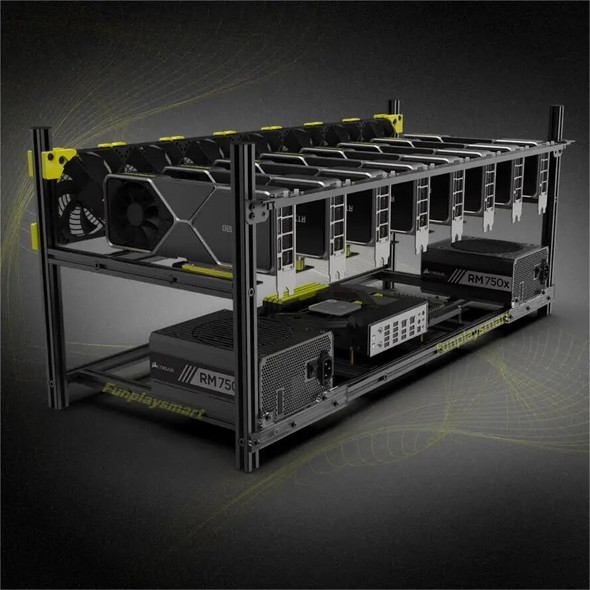 Funplaysmart V4C 8/12-GPU Miner Frame, Aluminum Alloy Stackable Cryptocurrency Mining Case, Open Air Rack with Fan Bracket