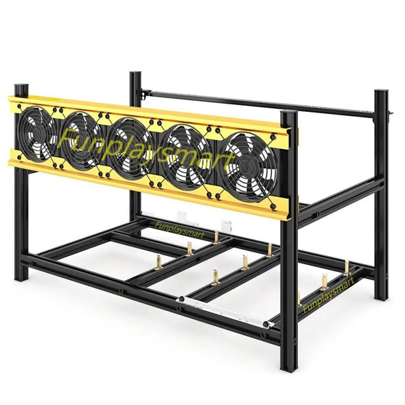 Funplaysmart V4D Pro 5/6-GPU Mining Case, Stackable Cryptocurrency Miner Frame, Open Rig Rack with Integral Aluminum Fan Bracket