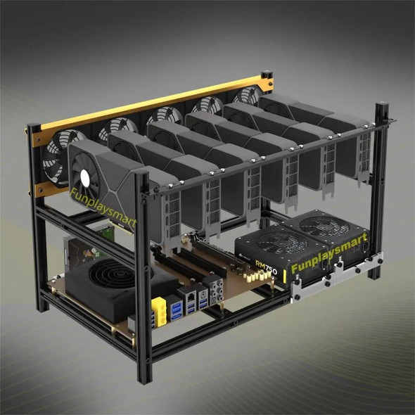 Funplaysmart V4D 6-GPU Mining Case, Stackable Cryptocurrency Miner Frame, Open Rig Rack with Integral Aluminum Fan Bracket