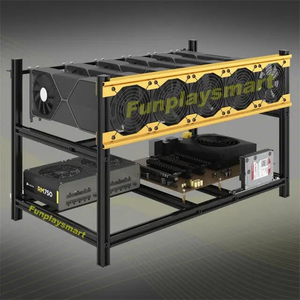 Funplaysmart V4D 6-GPU Mining Case, Stackable Cryptocurrency Miner Frame, Open Rig Rack with Integral Aluminum Fan Bracket