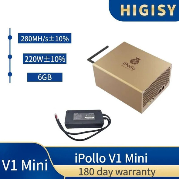 iPollo V1 Mini 280MH 6G memory with PSU Ethash ETC ZIL Mining Machine