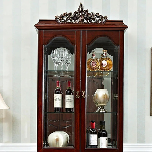 American country living room solid wood double door side cabinet closet European retro glass door display wine cabinet